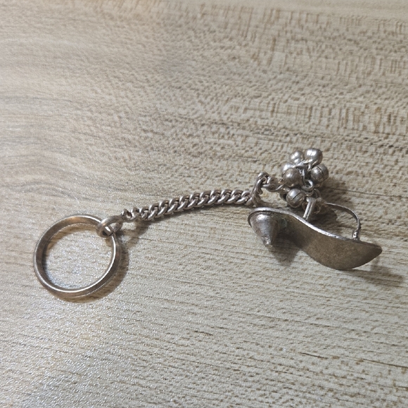 Vintage Silver Tone Sandal High Heel Keychain W Bells 💫